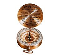 QILIXIANG Boussole vintage en cuivre pour garçons - Dad To Son Enjoy The Ride Boussole gravée avec sac de rangement, boussole de poche, meilleur cadeau pour anniversaire, jour de remise de diplôme