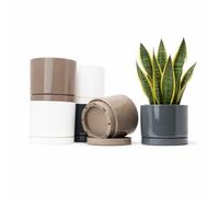 QILZO Cache Pot Plante Interieur Exterieur 14 Cm - Lot 6 Pots De Fleurs avec Soucoupe - Pot De Fleur Interieur Et Exterieur en Plastique Résistant (6 x Neutres 14cm)