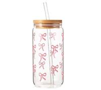 QiMan Gobelet de 16 oz avec couvercle et paille, design Coquette Bow avec couvercle et paille, verres roses avec couvercle, beau cadeau pour votre meilleure amie, verre polyvalent