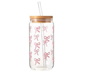 QiMan Gobelet de 16 oz avec couvercle et paille, design Coquette Bow avec couvercle et paille, verres roses avec couvercle, beau cadeau pour votre meilleure amie, verre polyvalent