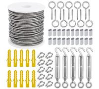 QIMEI-SHOP 30M Corde en Acier Inoxydable à Suspendre Kit 2mm PVC Câble M5 Tendeur pour Corde à Linge Plante Grimpante Treillis