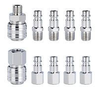 QIMEI-SHOP Raccord de Compresseur 1/4"BSP Raccord Rapide Air Comprimé Raccords pour Tuyau Compresseur Embout Pneumatique Homme Femme 10 Pièces