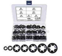 QIMEI-SHOP Rondelles de Blocage Universel Rondelle de Verrouillage M3 M4 M5 M6 M8 M10 M12 Rondelle Starlock Rapide Pousser Fixations Assortment Kit avec Boîte Noir 340 Pièces