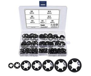 QIMEI-SHOP Rondelles de Blocage Universel Rondelle de Verrouillage M3 M4 M5 M6 M8 M10 M12 Rondelle Starlock Rapide Pousser Fixations Assortment Kit avec Boîte Noir 340 Pièces