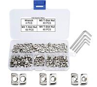 QIMEI-SHOP T Nuts Écrous en T M3 M4 M5 T-Slot Nuts Assortiment Kit en Acier au Carbone Nickelé avec 4 Clés Allen pour 20 Séries Profilé en Aluminium 184 Piéces
