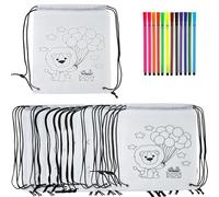 qimeyu Sac à Colorier,Sac a Colorier Enfant,15 Pièce DIY Sacs de Peinture des Enfants avec 12 Stylos Graffiti de Couleurs,Kit Peinture Enfant pour Enfants Cadeaux Fête D'anniversaire
