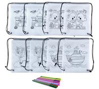 qimeyu Sac à dos à colorier pour enfants, sac à dos à colorier, sac en tissu pour enfants, sacs à graffiti, 8 sacs non tissés à peindre et 12 stylos graffiti