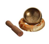 Qimopi Ensemble bol chantant tibétain martelé à la main en laiton de 8 cm avec coussin et bâton en bois pour la méditation