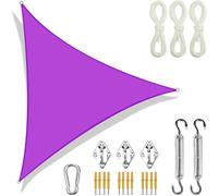 Qimopi Voile d'ombrage triangulaire 2 x 2 x 2 m avec kit de matériel en tissu Oxford imperméable pour terrasse, jardin, piscine (violet)