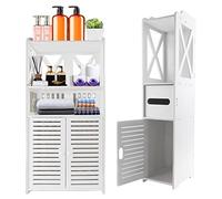 Qimu Armoire de salle de bain étroite avec double porte, étanche, étagère de rangement multi-usages, 90 x 40 x 25 cm, blanche