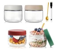QIMYGIFT Overnight Oats Bocaux avec couvercle, 300 ml, avec couvercle à visser, pour confiture maison, nourriture pour bébé, mise en conserve, bocal à mason et levain