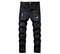 QIMYUM Jean déchiré pour homme, pantalon en denim coupe slim à jambe droite et effet usé, 46