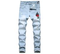 QIMYUM Jean déchiré pour homme, pantalon en denim coupe slim à jambe droite et effet usé, 48