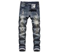 QIMYUM Jean déchiré pour homme, pantalon en denim coupe slim à jambe droite et effet usé, 52