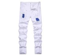 QIMYUM Jean déchiré pour homme, pantalon en denim coupe slim à jambe droite et effet usé, 54