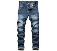 QIMYUM Jean déchiré pour homme, pantalon en denim coupe slim à jambe droite et effet usé, 54