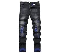 QIMYUM Jean déchiré pour homme, pantalon en denim coupe slim à jambe droite et effet usé, 56