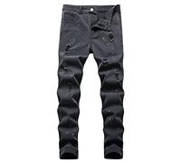QIMYUM Jean déchiré pour homme, pantalon en denim usé coupe ajustée jambe droite, Ly042 Noir, 56