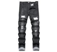 QIMYUM Jean slim fit déchiré skinny pour homme, jean de motard tendance, pantalon extensible pour moto cargo, Noir755, 58