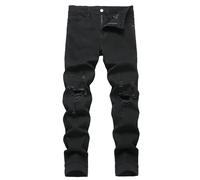 QIMYUM Jean slim fit stretch pour homme - Jambe droite - Style motard - Déchiré - Pour homme, Noir 122, 58