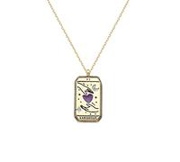 QIN 2021 Collier Pendentif Carte de Tarot en émail coloré de Fille créative Or Platd carré Lune Soleil Monde Amour Puissance Couple Collier