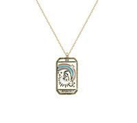 QIN 2021 Collier Pendentif Carte de Tarot en émail coloré de Fille créative Or Platd carré Lune Soleil Monde Amour Puissance Couple Collier