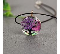 QIN Colliers Pendentif Arbre de Vie de Fleur séchée Naturelle pour Femmes Boule de Verre de résine Transparente Vraie Fleur sèche Colliers Ronds Bijoux
