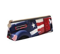 QIN&ZHENG 4th of July Patriotic Trucks Print Fashion Leather Triangle Pouch Lightweight Cosmetic Case Full Print Compact Organizer, Blanc, One Size, Élégant