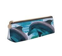 QIN&ZHENG Dauphins in the sea Print Fashion Leather Triangle Pouch Lightweight Cosmetic Case Full Print Compact Organizer, White, One Size, Stylish, Blanc, One Size, Élégant