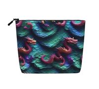 QIN&ZHENG Grande trousse de maquillage 3D avec motif écailles de dragon magique avec fermeture éclair pour femme, légère, noir, taille unique, Noir/blanc, One Size