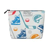 QIN&ZHENG Grande trousse de maquillage avec impression créative d'éléments de hockey avec fermeture éclair - Trousse de toilette fantaisie pour femme - Légère - Noir - Taille unique, Noir/blanc, One