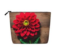 QIN&ZHENG Grande trousse de maquillage en bois avec imprimé dahlia rouge rétro avec fermeture éclair pour femme, légère, noir, taille unique, Noir/blanc, One Size