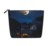 QIN&ZHENG Grande trousse de maquillage fantaisie avec imprimé pleine lune dans la nuit avec fermeture éclair pour femme, légère, noir, taille unique, Noir/blanc, One Size