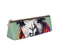 QIN&ZHENG Llama in A Scarf Print Fashion Leather Triangle Pouch Light Cosmetic Case Full Print Compact Organizer, Blanc, Taille unique, Élégant, Blanc, One Size, Élégant