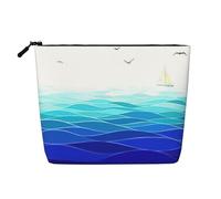 QIN&ZHENG Ocean Waves Trousse de toilette légère avec motif bateau à voile et oiseaux avec fermeture éclair pour femme Noir Taille unique, Noir/blanc, One Size