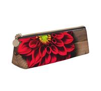 QIN&ZHENG Planche en bois rétro fleur rouge dahlia imprimé tendance pochette triangulaire en cuir léger trousse cosmétique pleine impression organisateur compact, blanc, taille unique, élégant, Blanc,