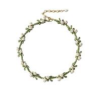 QINC Colliers Ras de Cou élégants Orchidées pour Femmes Collier de Perles de Plantes en émail Vert et Fleurs Blanches Cadeau de Mariage
