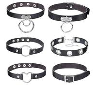 QincLing Lot de 6 colliers ras-du-cou en cuir - Style gothique punk - Collier ras-du-cou en cuir synthétique - Réglable - Pour homme et femme
