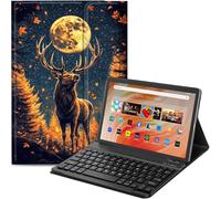 Qindaiwen Étui avec clavier Bluetooth amovible pour tablette Amazon Fire HD 10 10,1", version 2023/2021 (13e/11e génération) 10,1", motif forêt d'élan