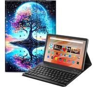 Qindaiwen Étui avec clavier Bluetooth amovible pour tablette Amazon Fire HD 10 10,1", version 2023/2021 (13e/11e génération, version 2023/2021) 10,1", motif arbre bleu