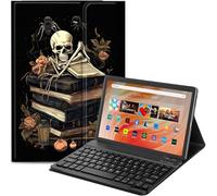Qindaiwen Étui avec clavier Bluetooth amovible pour tablette Amazon Fire HD 10 10,1", version 2023/2021 (13e/11e génération, version 2023/2021) - Motif crâne