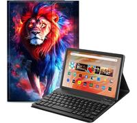 Qindaiwen Étui avec clavier Bluetooth amovible pour tablette Amazon Fire HD 10 10,1", version 2023/2021 (13e/11e génération, version 2023/2021) 10,1" Motif lion
