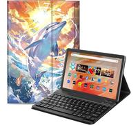 Qindaiwen Étui avec clavier Bluetooth amovible pour tablette Amazon Fire HD 10 10,1", version 2023/2021 (13e/11e génération, version 2023/2021) 10,1" (dauphin)