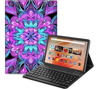Qindaiwen Étui avec clavier Bluetooth amovible pour tablette Amazon Fire HD 10 10,1", version 2023/2021, en similicuir PU avec clavier Bluetooth amovible, motif cœur