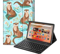 Qindaiwen Étui avec clavier Bluetooth amovible pour tablette Amazon Fire HD 10 10,1", version 2023/2021 (13e/11e génération) 10,1", motif loutre