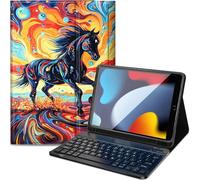 Qindaiwen Étui avec clavier pour iPad 9e/8e/7e génération 10,2", clavier Bluetooth amovible, en similicuir avec porte-crayon pour iPad 10.2 2021/2020/2019, étalon noir