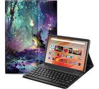 Qindaiwen Étui avec clavier pour tablette Amazon Fire HD 10 (13e/11e génération, sortie en 2023/2021) 10,1", similicuir PU avec clavier Bluetooth amovible, petite grenouille magicienne