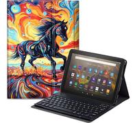 Qindaiwen Étui clavier pour Amazon Fire HD 8/8 Plus (12e génération/10e génération, version 2024/2022/2020), support en cuir synthétique avec clavier Bluetooth amovible, noir étalon