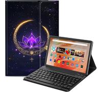 Qindaiwen Étui clavier pour tablette Amazon Fire HD 10 (13e/11e génération, sortie en 2023/2021) 10,1", similicuir PU avec clavier Bluetooth amovible, motif croissant de lune 2