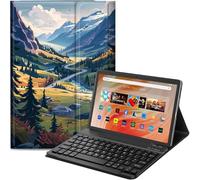 Qindaiwen Étui clavier pour tablette Amazon Fire HD 10 (13e/11e génération, sortie en 2023/2021) 10,1", similicuir PU avec clavier Bluetooth amovible, Alpes suisses